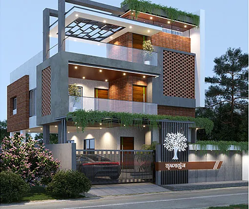 3D elevation of a bungalow designed by Vastu Construction